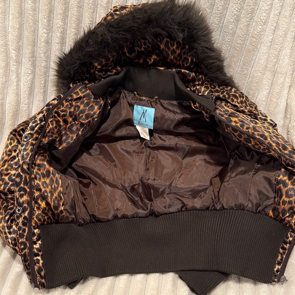 Marciano Leopard Print Puffer Jacket with Black Fur Hood - Picture 2 of 8